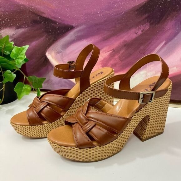 Korks by Kork-Ease Dee Sandals Strappy Wedge Heel Platforms Cognac Brown Size 10 - Picture 9 of 9